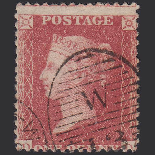 GB QV 1857 1d Rose-red (Plate 52) SG40-C10(1) DD FU London D&S W13 Misperf