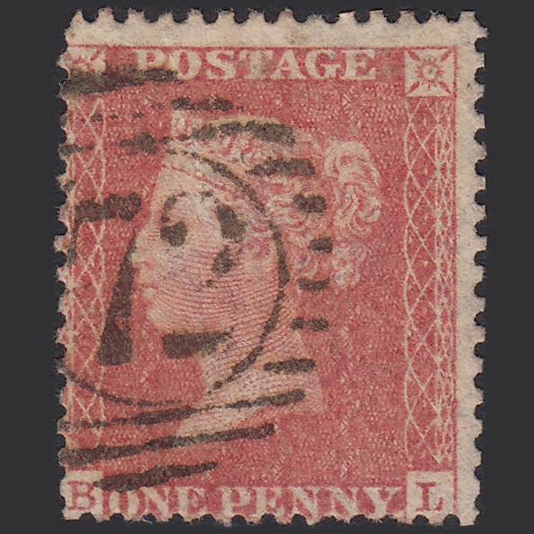 GB QV 1857 1d Pale Rose (Plate 34) SG39-C10(3) BL GU London D&S 72 Misperf
