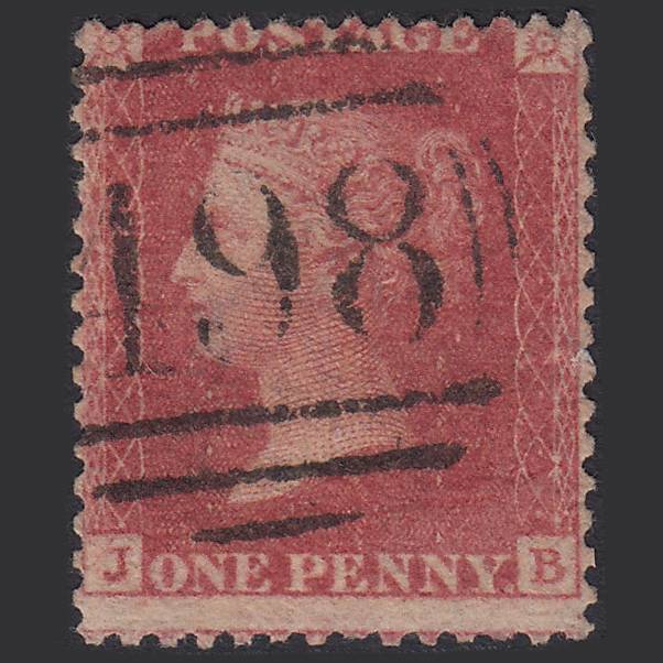 GB QV 1857 1d Rose-red (Plate 59) SG40-C10(1) JB FU Manchester 498 Misperf