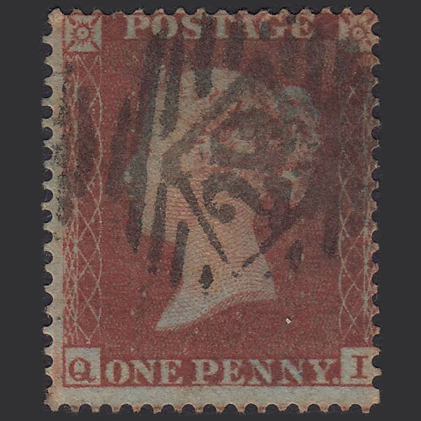 GB QV 1854 1d Red-brown (Plate 166) SG17-C1(1) QI GU London IS Cancel