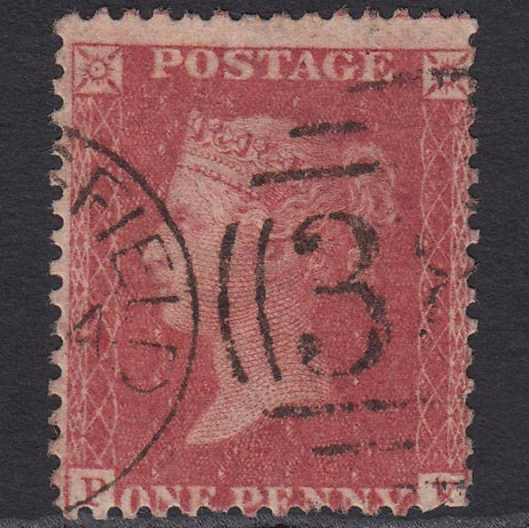 GB QV 1857 1d Rose-red (Plate 55) SG40-C10(1) PF GU Huddersfield 387