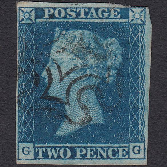 GB QV 1841 2d Blue (Plate 3) SG14-E1(2) GUideline GG FU 4 Margins MX