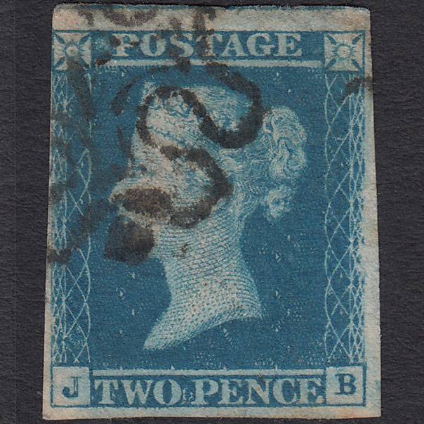 GB QV 1841 2d Blue (Plate 3) SG14-E1(2) Ivory Head JB FU 4 Margins No.4 in MX