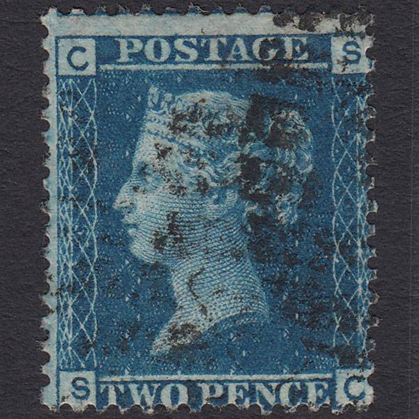 GB QV 1858 2d Blue (Plate 9) SG45-G2 SC FU London D&S Cancel Misperf