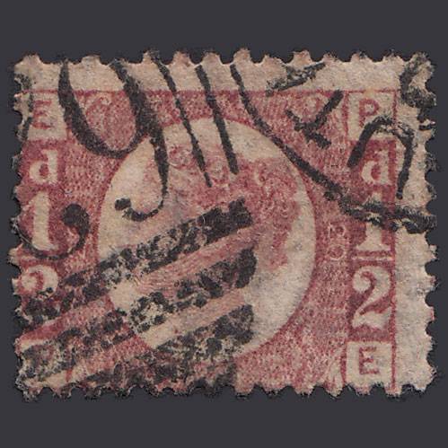 GB QV 1870 1/2d Rose-red (Plate 20) SG48-G4 PE GU Portsmouth 625 Misperf