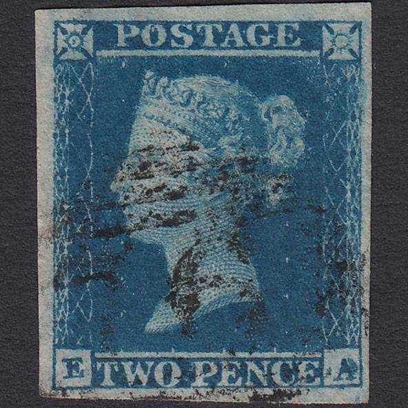 GB QV 1841 2d Blue (Plate 4) SG14-E1(2) Ivory Head EA FU 4 Margins