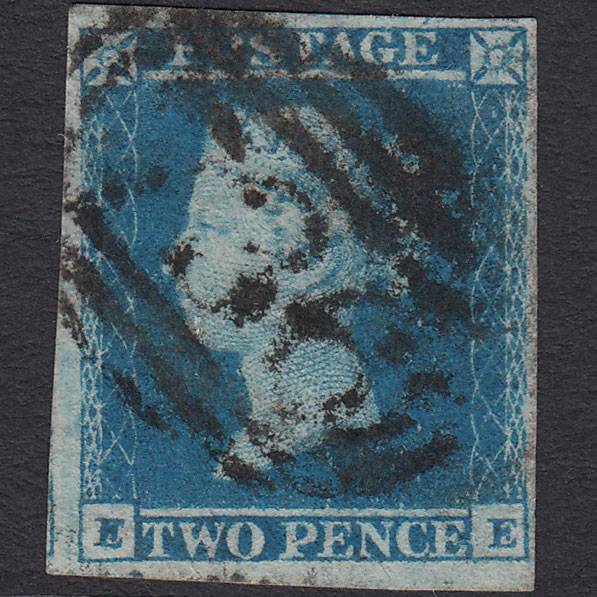 GB QV 1841 2d Blue (Plate 4) SG14-E1(2) EE FU 4 Margins Stockton 736