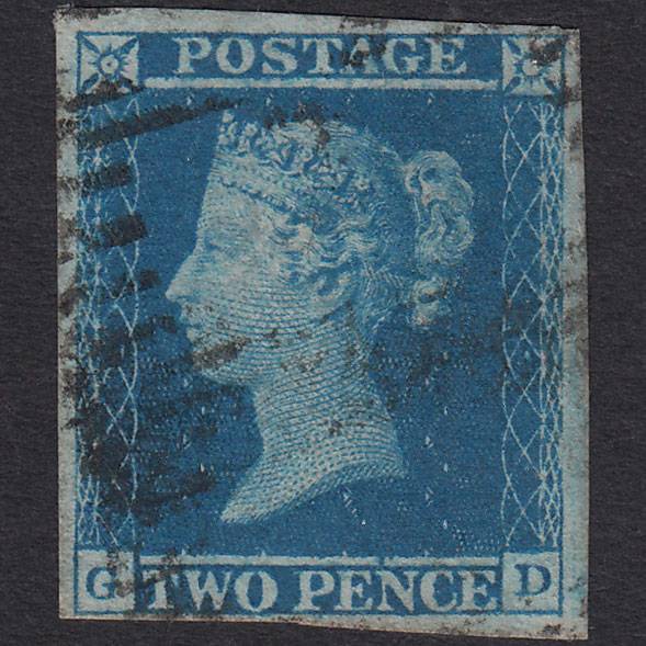GB QV 1841 2d Blue (Plate 4) SG14-E1(2) GD FU 4 Margins Scotland