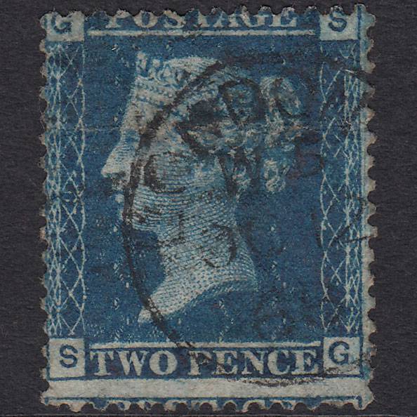 GB QV 1858 2d Blue (Plate 9) SG45-G2 SG GU London CDS Cancel Misperf
