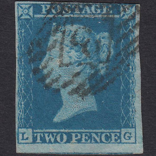 GB QV 1841 2d Blue (Plate 4) SG14-E1(2) LG GU nr 4M London IS 3 Pinhole