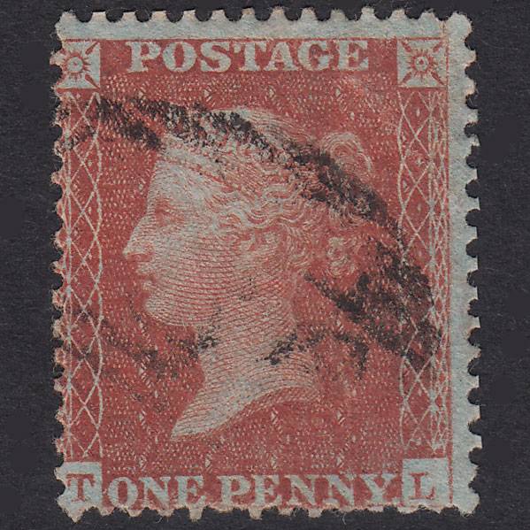 GB QV 1855 1d Red-Brown Plate 1 SG24-C3(1) TL GU Light Cancel Tear