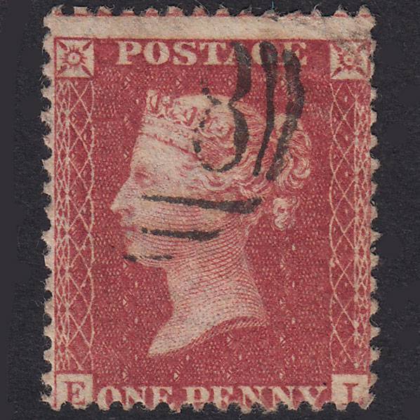 GB QV 1857 1d Rose-Red Plate 27 SG40-C10(1) EL GU Light Cancel