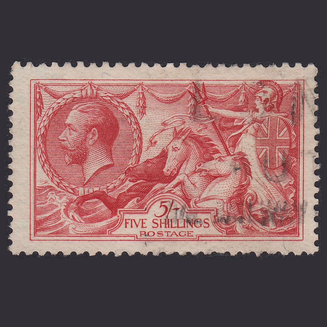 GB KG5 1918 5/- Rose-Red Seahorses SG416-N68(2) FU Light Cancel