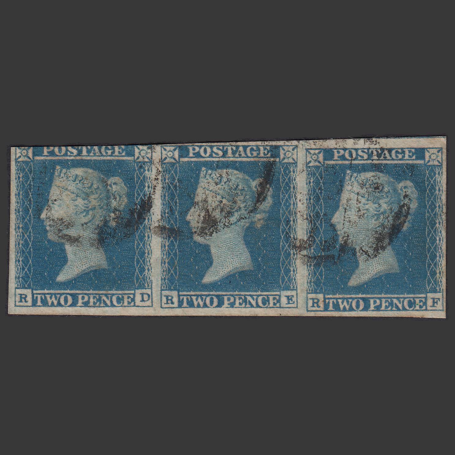 GB QV 1840 2d Violet-Blue Plate 4 SGES17 RD-RE-RF GU Strip Of 3 Nr 4M
