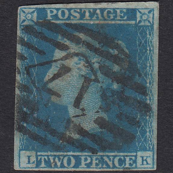 GB QV 1841 2d Blue Plate 4 SG14-E1(2) LK GU 4 Margins London IS 17