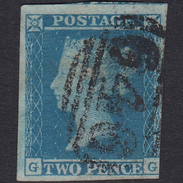GB QV 1841 2d Pale Blue Plate 4 SG13-E1(1) GG FU 3 Margins Ripon 646
