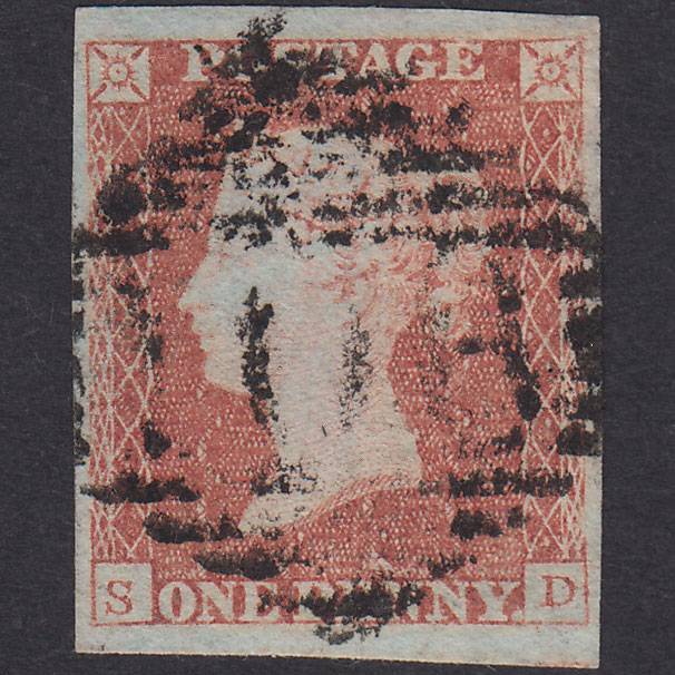 GB QV 1841 1d Plate 96 SG8-B1(1) SD FU 4 Good Margins Cashel 106