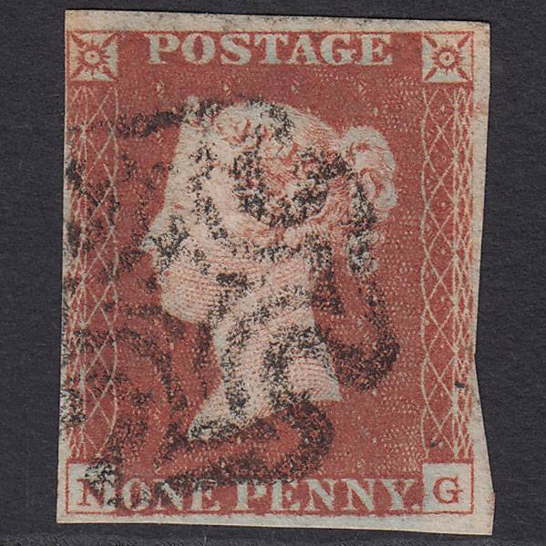 GB QV 1841 1d Red-brown (Plate 19) SG8-B1(1) NG FU 4 Margins Maltese Cross