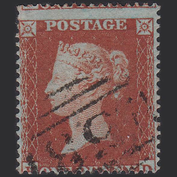 GB QV 1854 1d Red-brown (Plate 194) SG17-C1(1) HD FU Bath 53 Misperf