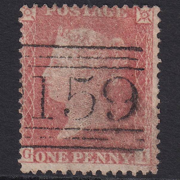 GB QV 1857 1d Pale Rose (Plate 68) SG39-C10(3) GI GU Glasgow 159