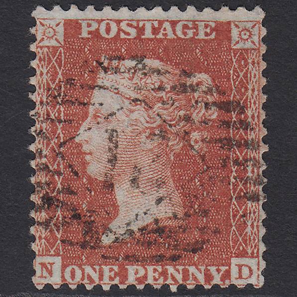 GB QV 1855 1d Red-brown (Plate 17) SGC6(1) ND FU London IS Cancel
