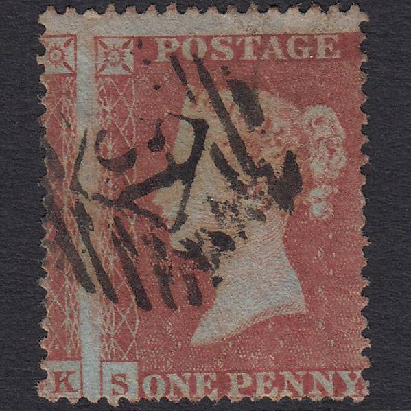 GB QV 1854 1d (Plate 198) SG17-C1(1) SL FU London IS Cancel Huge Misperf