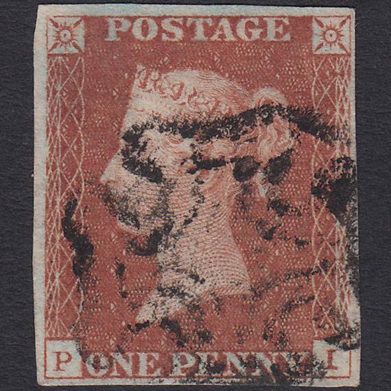 GB QV 1841 1d Red-brown (Plate 20) SG8-B1(1) PI FU 4 Margins Maltese Cross