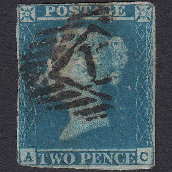 GB QV 1841 2d Blue (Plate 3) SG14-E1(2) GUideline AC GU London IS Cancel