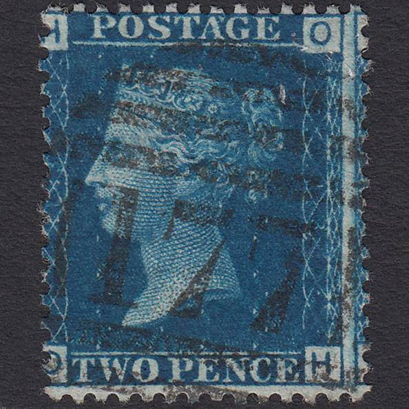 GB QV 1869 2d Blue (Plate 13) SG46-G3 OH FU Cheltenham 177 Misperf