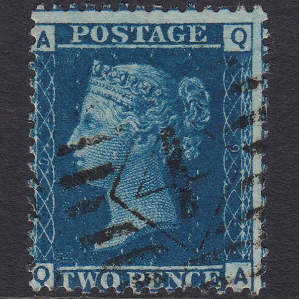 GB QV 1858 2d Blue (Plate 9) SG45-G2 QA FU London IS 4 Misperf