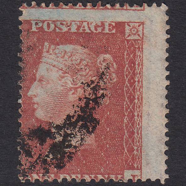 GB QV 1855 1d Red-Brown SG21-C4(1) ?L GU Light Cancel Huge Misperf