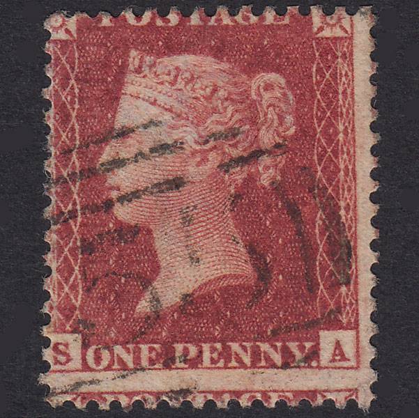 GB QV 1857 1d Deep Rose-Red Plate 36 SG41-C10(2) SA FU Large Misperf