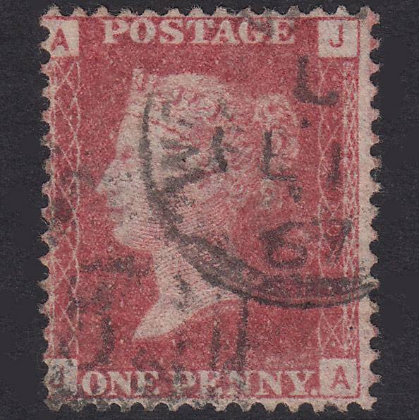 GB QV 1864 1d Lake-Red Plate 100 SG44-G1(2) JA GU CDS Pinhole