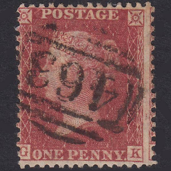 GB QV 1857 1d Rose-Red Plate 55 SG40-C10(1) GK FU Liskeard 463 Misperf