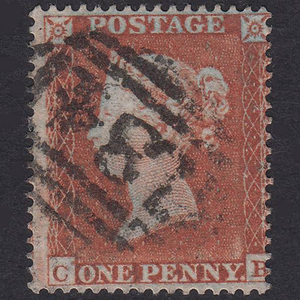 GB QV 1854 1d Red-Brown Plate 176 SG17-C1(1) CB FU Bristol 134