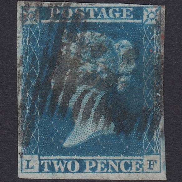 GB QV 1841 2d Blue Plate 4 SG14-E1(2) LF GU 4 Margins Scotland