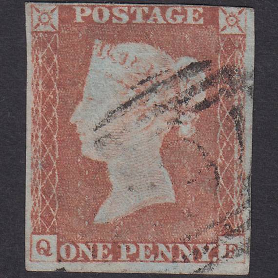 GB QV 1841 1d Pale Red-Brown Plate 74 SG9-B1(3) QF GU Nr 4M Light Cancel