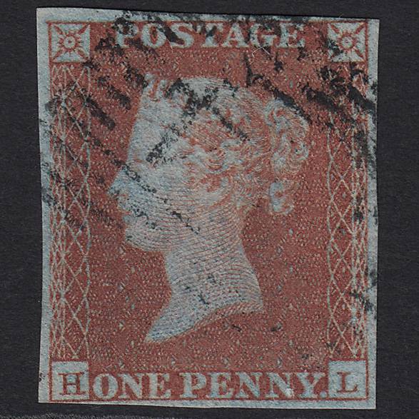 GB QV 1841 1d Very Blued (Plate 104) SG8a-B1(2) HL FU in Scotland 4 Margins