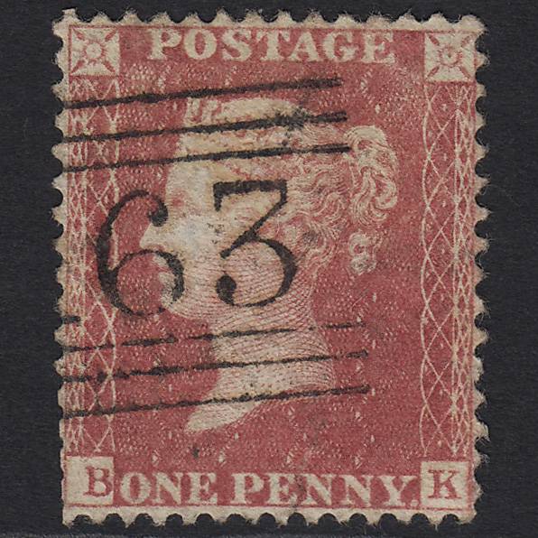 GB QV 1857 1d Rose-red (Plate 56) SG40-C10(1) BK GU Greenock 163