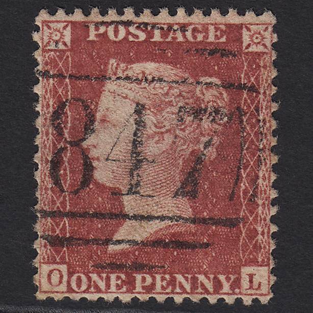 GB QV 1857 1d Rose-red (Plate 43) SG40-C10(1) OL VFU Warrington 847