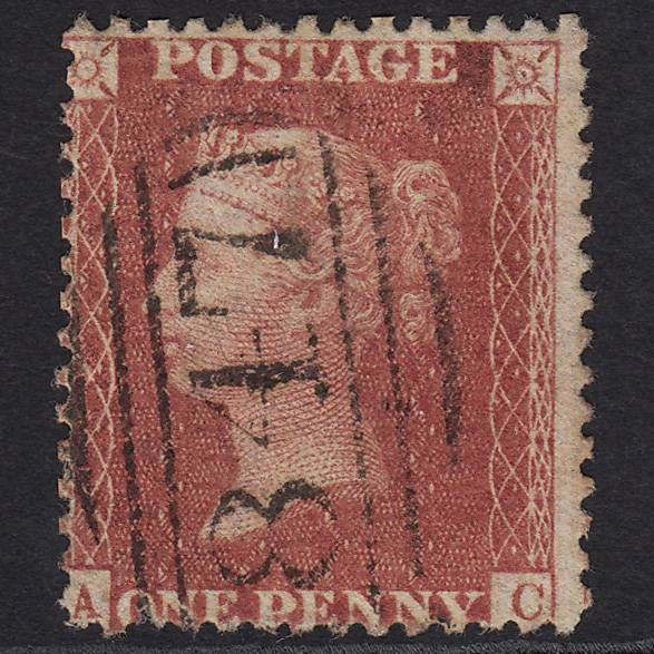 GB QV 1857 1d Rose-red SG40-C10(1) AC GU Miss Imprimatur Warrington 847