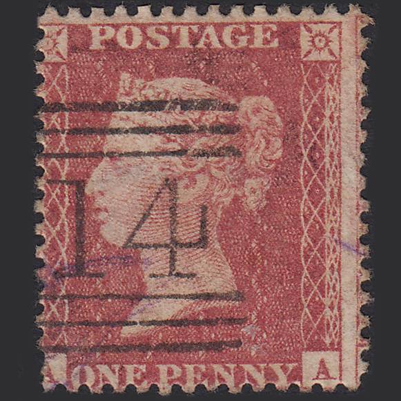 GB QV 1857 1d Rose-red (Plate 62) SG40-C10(1) AA FU Dundee 114 Misperf