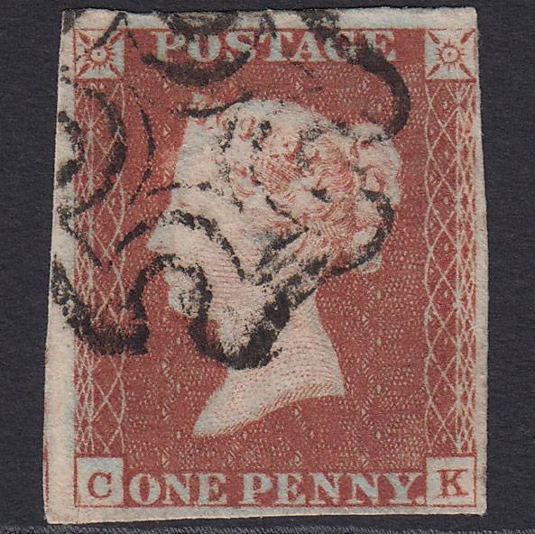 GB QV 1841 1d (Plate 19) SG8-B1(1) Ivory Head CK GU 4 Margins MX Scissor Cut