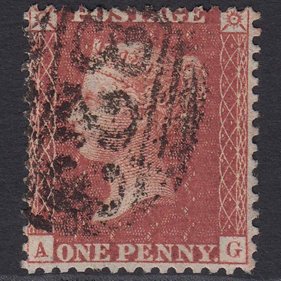 GB QV 1856 1d Red-brown (Plate 43) SG29-C8(1) AG GU Grimsby 323