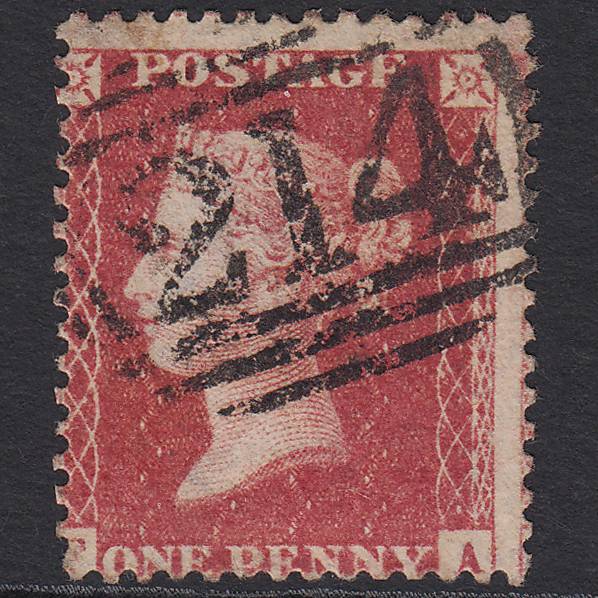 GB QV 1857 1d Rose-red SG40-C10(1) FA FU Cullompton 214 Misperf