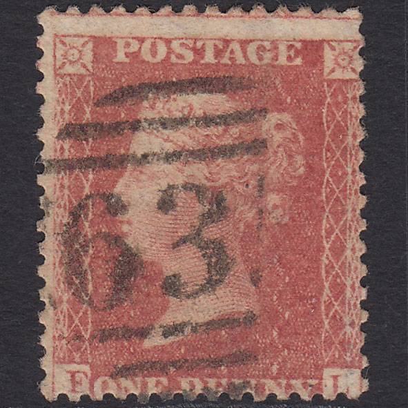 GB QV 1857 1d Pale Rose (Plate 56) SG39-C10(3) FL GU Misperf