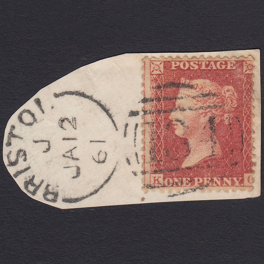GB QV 1857 1d Rose-red (Plate 46) SG40-C10(1) KF FU Bristol 134 on Piece