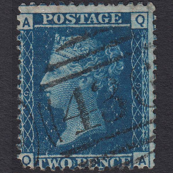 GB QV 1858 2d Blue (Plate 9) SG45-G2 QA GU Lancaster 436