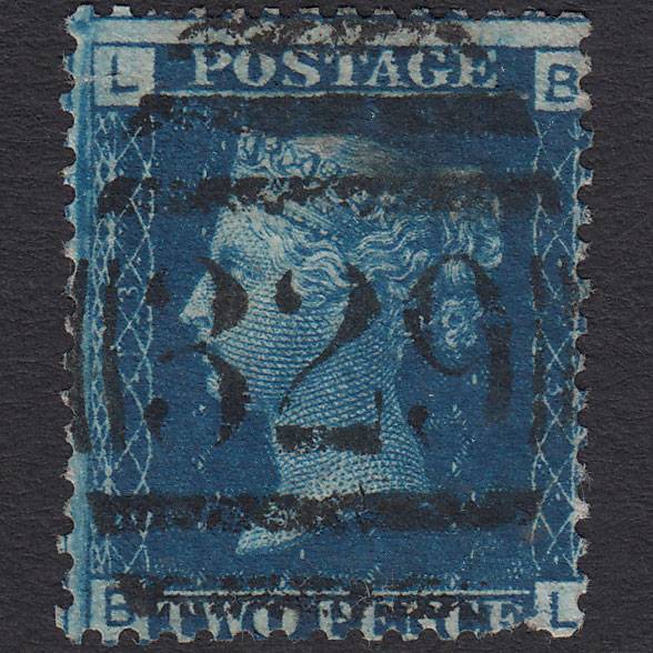 GB QV 1869 2d Blue (Plate 13) SG46-G3 BL GU Halesworth 329 Tear