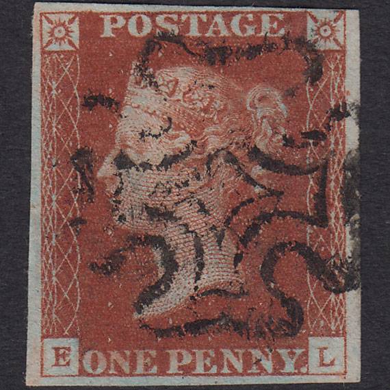 GB QV 1841 1d Red-brown (Plate 14) SG8-B1(1) EL FU 4 Margins Maltese Cross